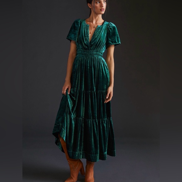 Anthropologie Dresses & Skirts - Anthropologie Teal Velvet Maxi Dress